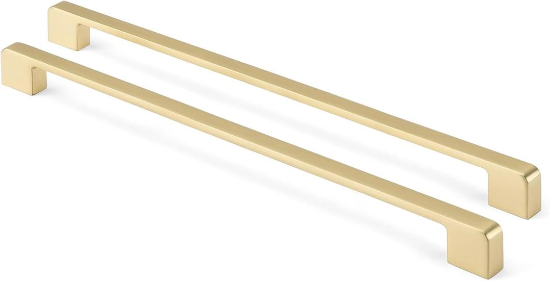 Rergy Cabinet Pulls Kitchen Handles for Cabinets, 10Pack Gold 12inch Hole Center, Square Drawer Hardware Zinc Alloy Dresser Handle for Cupboard