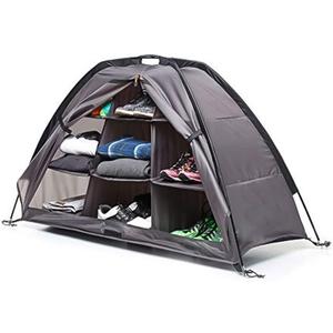 Camping Shoes Storage Organizer 9 Shelf Collapsible Tent Wardrobe with Metal Frame Portable RV Hanging Clothes Storage Unit for Outdoor Indoor Camping Storage System 30 LBS Weight Capacity (128*55*75cm)