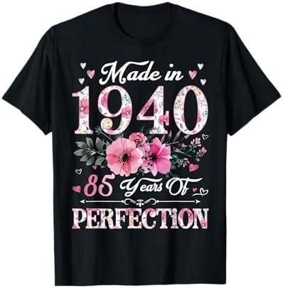 85 Year Old Made In 1940 Floral 85th Birthday Gift For Women T-Shirt S