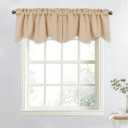 NICETOWN 6 Panels Blackout Valances for Kitchen, Farmhouse Country Rod Pocket Living Room Decor Scalloped Small Valances for Bedroom/RV Camper, 52" Wide x 18" Long, Biscotti Beige