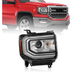 RH Xenon Headlight Assembly Fit for GMC Sierra 1500 2016 2017 2018, HID Projector Headlamp with LED DRL & Chrome Housing - Replace GM2503453 84046791 84568273 (Right Passenger Side, w/o D5S Bulb)
