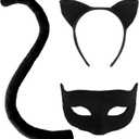 Halloween Black Cat Costume Set for Women - Cat Ear Headband, Tail & Mask