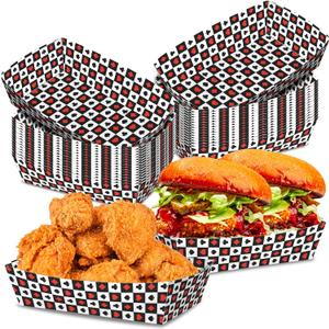 No Folding Required 50 Pack 2 Lb Casino Plates Paper Food Tray Poker Party Snack Bowls Chips Candy Popcorn Hot Dog Disposable Tray for Casino Theme Poker Party Game Night Decorations