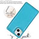 iCoverCase Compatible with iPhone 13 Wallet Phone Case with Card Holder for Women, RFID Blocking Embossed PU Leather Wrist Strap Case 6.1 Inch (Macaron Blue)