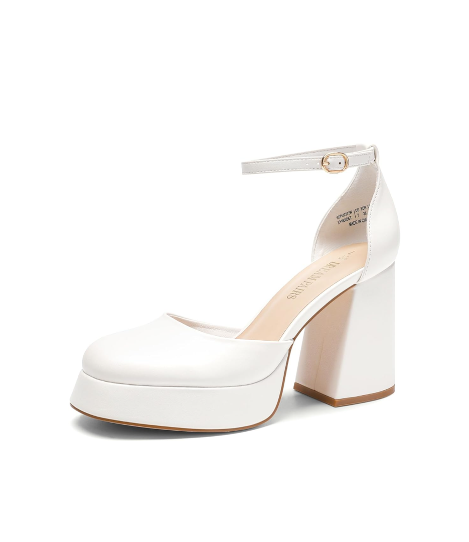 DREAM PAIRS Women's Chunky Platform High Heels Closed Toe Block Ankle Strap Dress Wedding Party Pumps Shoes, (6.5)