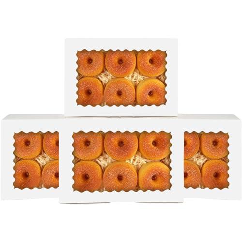 qiqee 50Pcs White Cookie Box with Window 9x6x2.5 Inch Pastry Macaron Bakery Box For Packaging