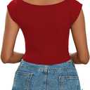 LYANER Women's Square Neck Ribbed Knit Sleeveless Slim Fit Solid Crop Top Shirt (M)