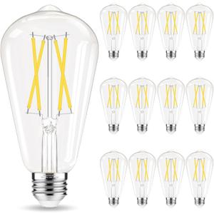 GvvooHome Edison Bulbs, E26 LED Bulb 60 watt Equivalent, Non-Dimmable, Cool White 4000K, ST58 Vintage Light Bulbs, 90+ CRI, 6W, 600LM, E26 Medium Base, Clear Glass, 12 Pack