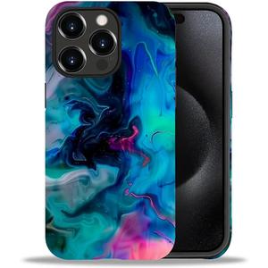 Case Compatible with iPhone 15 Pro,Blue Black Patterm Hybrid 2-Layer Hard Shell+Silicone Double Protective Scratch-Resistant Shockproof Case for iPhone 15 Pro