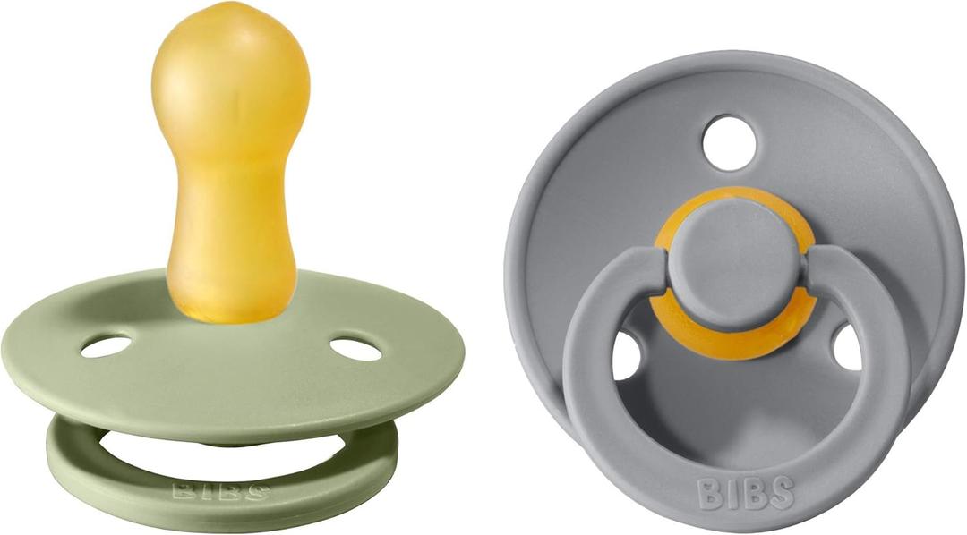Bibs Pacifiers Color Collection, Set of 2 BPA-Free Latex Pacifiers Made in Europe, Round Nipple Baby Pacifier. (18+ Month (Pack of 2), Sage / Cloud)