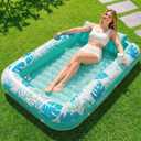 SLOOSH Inflatable Tanning Pool Lounger Float, 70" x 46" Pool Floats Adult with Pillow, 4 in 1 Suntan Tub Raft Floatie,Sunbathing Bed Lounge for Water Blow Up Kids Ball Pit Party Gifts, L-Cyan White