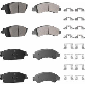 ILONPA Front Rear Ceramic Disc Brake Pads Set for GMC Sierra 1500/Chevy Silverado 1500 2014 2015 2016 2017 2018, for Cadillac Escalade ESV, for Suburban/Tahoe/Yukon XL 2015-2020, 8PCS(With Hardware)