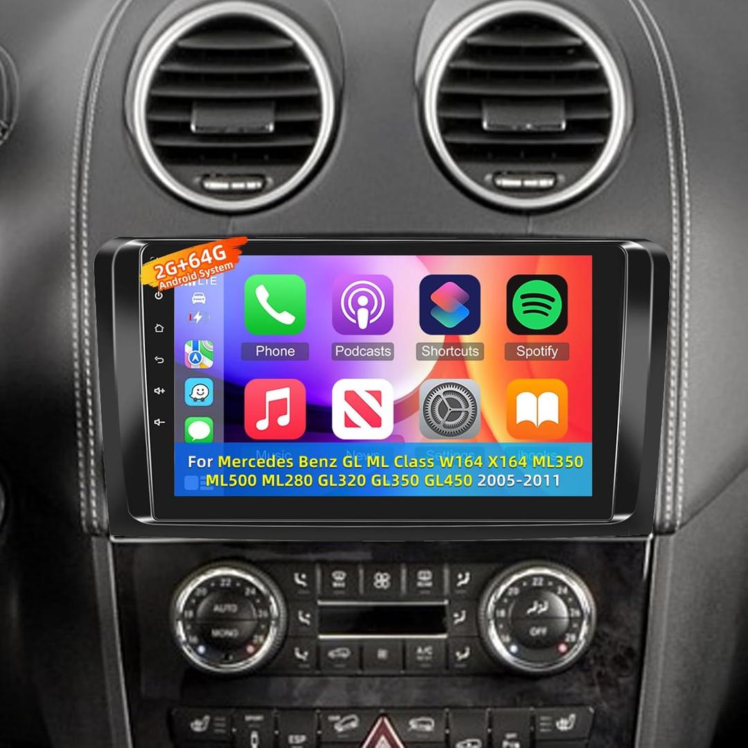 Car Radio for Mercedes Benz GL ML W164 X164 ML350 ML500 ML280 GL320 GL350 GL450 2005-2011 with Carplay&Android Auto, [2+64G] 9 inches Android Bluetooth Touchscreen ML350 Stereo