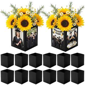 12 Pcs Graduation Picture Centerpieces Box For Table, 6/7in Photo Frame Props For Congrats Grad Graduation Party, Table Decoration For Wedding, Birthday, Graduation Decoration(Black)
