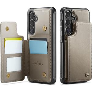 Vinich for Samsung Galaxy S25 Wallet Case with Card Holder, RFID Blocking Credit Slots Kickstand Shockproof Phone Cover Fit for Galaxy S25 6.2" Gray