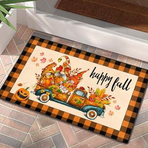 Happy Fall Doormat Thanksgiving Day Pumpkin Front Door Mat Autumn Harvest Vintage Rustic Yard Non Slip Seasonal Home Decorate Indoor Outdoor Party Decoration 17 X 29 Inch