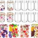 Tinideya 154 Pcs DIY Pressed Flowers Mason Jar Set Pressed Flower Lanterns 12 Mason Jar 140 Natural Real Dried Flower Centerpiece Making Favor for Christmas Wedding Candle Lantern Craft