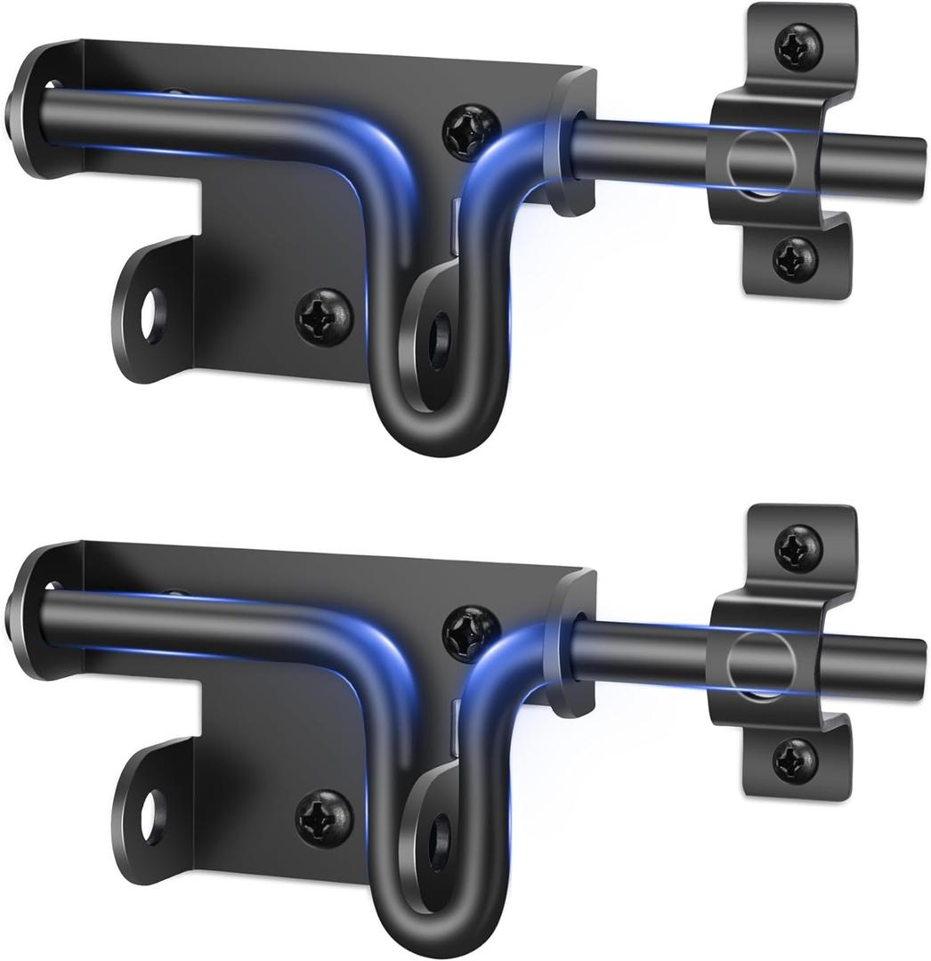 TRIPLE DEER Heavy Duty Slide Bolt Gate Latch, Sliding Bolt Door Lock with Padlock Hole, Slide Bolt Hardware for Wooden Fence/Yard Fence/Shed Door/Barn Door, Black, 2 Pack