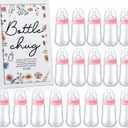 Roowest Bottle Chug Baby Shower Games Favors Including 18 Pcs Bottles with 1 Bottle Chug Wooden Sign for Gender Reveal Baby Shower Party Supplies(Pink, Wideflower)