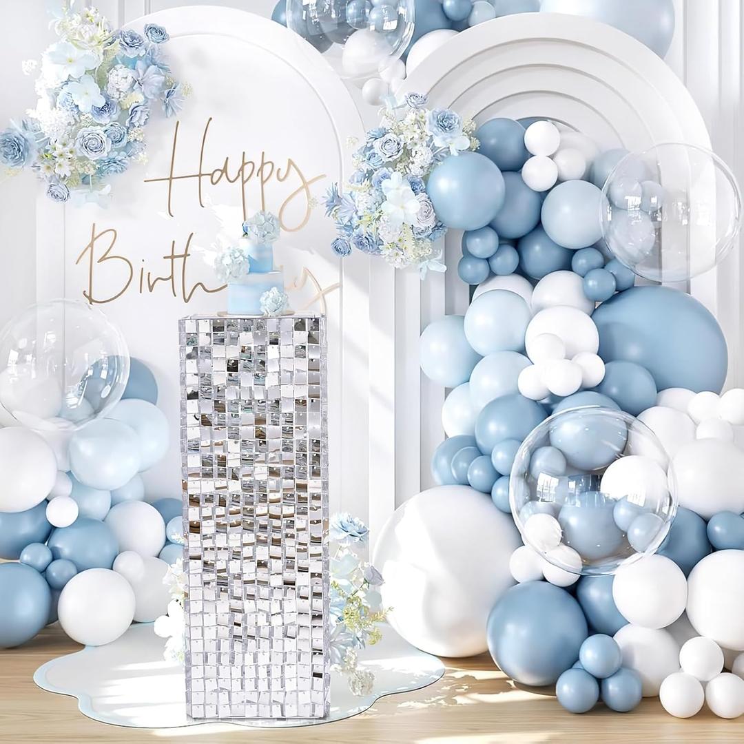 LuoluoHouse Silver Shimmer Pedestal Stands for Party: 90CM High Glitter Sequin Square Display Stand for Birthday Wedding Dessert Cake Table Stand Decorations