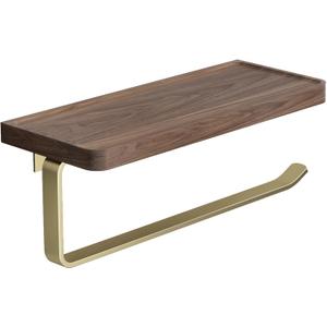 Danpoo Brushed Gold Paper Towel Holder Wall Mount, with Natural Walnut Shelf  Elegant Kitchen & Bathroom Organizer