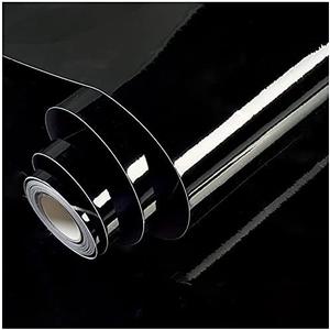 Shiny Black Wallpaper peel and Stick Wallpaper Glossy Self Adhesive Removable Wall paper,15.8" X 118"Waterproof Countertop Paper Black Contact Paper for Cabinet Countertop Furniture Kitchen Vinyl Film