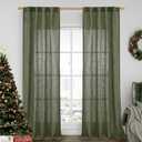 LAMIT Olive Green Linen Curtains 84 inch Length 2 Panels, Light Filtering Semi Sheer Panels Back Tab and Rod Pocket Christmas Drapes for Bedroom/Living Room, 34 x 84 Inch