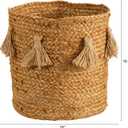 Nearly Natural 12.5in. Boho Chic Natural Hand-Woven Jute Basket Planter with Tassels