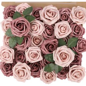 MACTING Artificial Flower Roses Real Touch Fake Flowers with Stem 30PCS Foam Roses for DIY Wedding Bouquet Table Centerpieces Party Holiday Home Spring Valentines Day Decorations(Warm Taupe Nude)