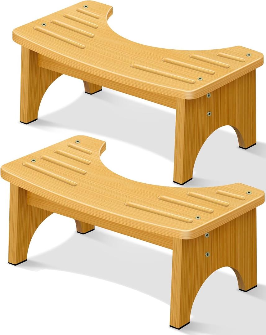JACNITAD 2 Pack Bamboo Toilet Stool for Adults, 6.5" Toilet Potty Stool for Squatting, Bathroom Toilet Stool Squat Adult, Non-Slip Poop Stool for Adults, Healthy Gifts for Kids Seniors (Wood)