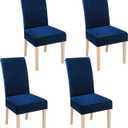Smiry Velvet Stretch Dining Room Chair Covers Set of 4, Soft Removable Washable Chair Slipcovers Kitchen Parsons Chair Protector, Federal Blue