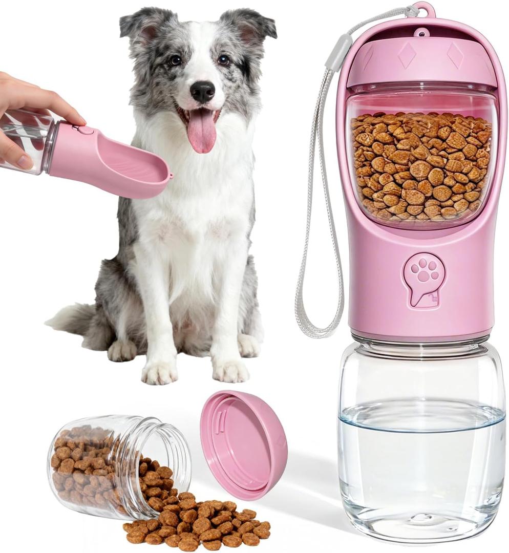 Dog Water Bottle, Portable Water Bottle with Food Container for Dogs Cat Pet Hiking Walking Travel Camping, Leak-Proof Dog Water Bowl Dispenser with Feeder Function Puppy Essentials