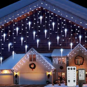 Icicle Lights Outdoor, 33 FT 400 LED Christmas Lights with 60 Drops, Waterproof Connectable Icicle Christmas Light Outdoor with Remote and Timer, 8 Light Modes Christmas Decorations for Roofline (Cool White)