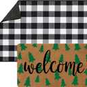 Tinideya 2 Pcs Christmas Welcome Doormat 23x35 in Layered Buffalo Plaid Carpet Coquette Non Slip Christmas Tree Bathroom Coir Mats Cute for Entrance Porch Indoor Outside Home Decor Gift Supplies