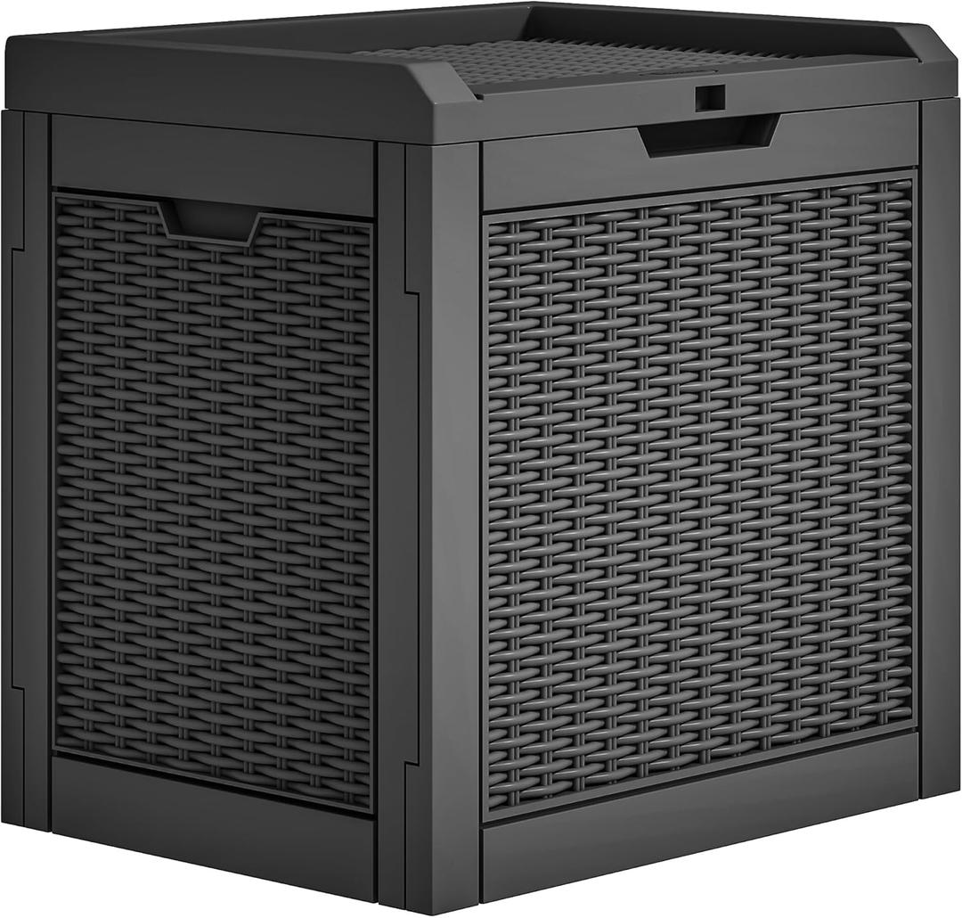 YITAHOME 32 Gallon Deck Box, Resin Storage with Lockable Lid & Side Handles, Indoor Outdoor Small Container for Patio Cushion, Garden Pool Accessories, Backyard Furniture, Water Resistant, Black 