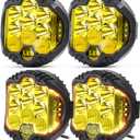 LIGBT 4PCS 5 Inch Amber Yellow Round LED Offroad Light with DRL 90W LED Light Pods 270 Wide Range Super Bright Side Shooter for Pickup Truck ATV UTV SUV