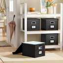 Huolewa File Organizer Box with Lid, Collapsible File Folder Organizer for Office Document Storage, Filing Box with Plastic Slide for Letter Size Hanging File Folders(1 Pack, Black)