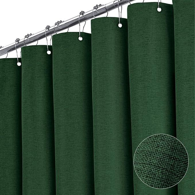 BTTN Fabric Shower Curtain, Linen Textured Heavy Duty Polyester Cloth Shower Curtain Set with 12 Plastic Hook, Hotel Luxury Waterproof Decorative Shower Curtain for Bathroom - 72x72 - Emerald Green
