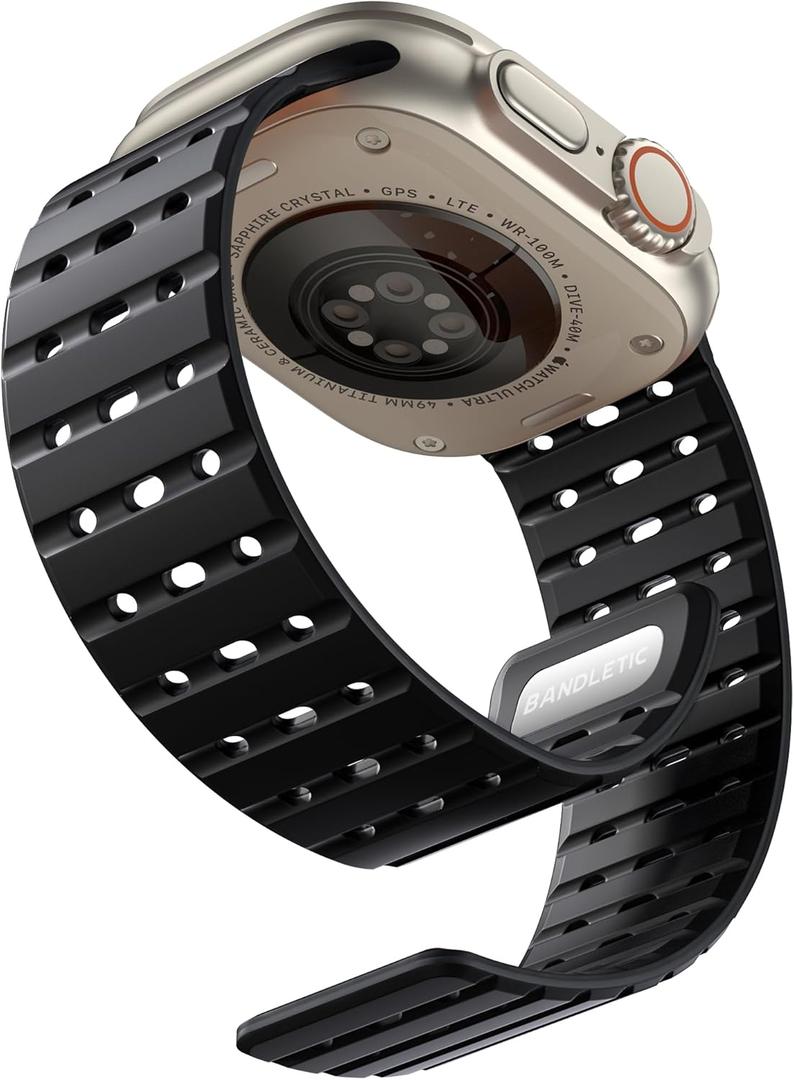 Bandletic Compatible with Apple Watch Ultra 2/ Ultra Band 49mm/46mm/45mm/44mm/42mm(Series 3/2/1) Men Women, Magnetic Silicone Rugged Sport Watchband for iWatch SE2/ SE/ 10/ 9/ 8/ 7/ 6/ 5/ 4