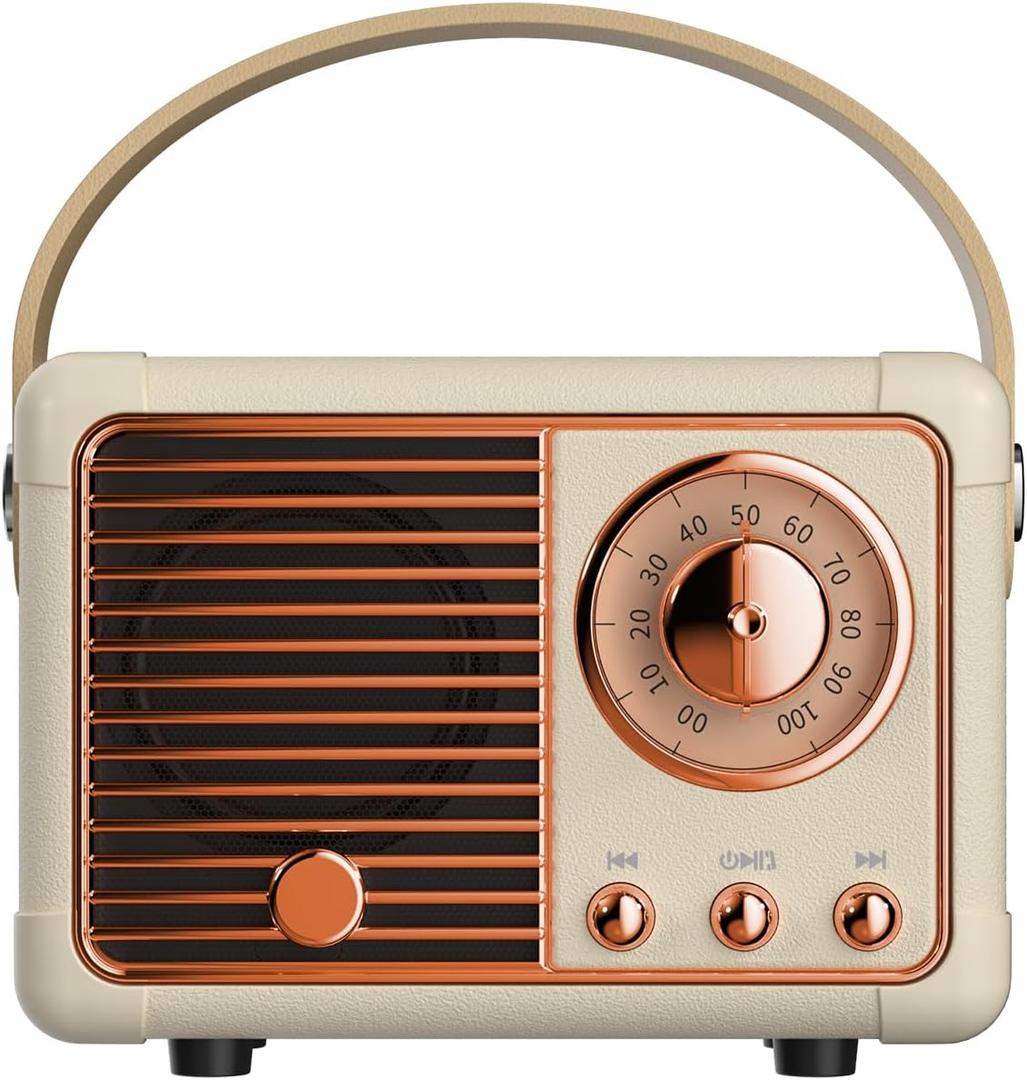Retro Bluetooth Speaker, Wireless Mini Portable Speakers Support USB/TF Card/AUX, Vintage Decor, Retro Radio Bluetooth Speaker for Kitchen Desk Bedroom Office Outdoor, Gifts for Teens, Cream