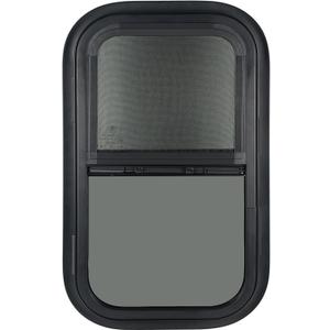 2 Pack Vertical RV Window, 12" W x 24" H Tinted Sliding RV Window with Net Screen and Trim Ring, Suitable for 15/16" or 1-3/8" and Slightly Thicker Up to 1/16" Walls, DOT Approved, Black 