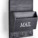 DLQuarts Mail Organizer with Key Holder for Wall, Mail Sorter Wall Mounted, Decorative Wooden Key and Mail Holder with 3 Hooks, Black