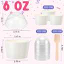 300 Pack Ice Cream Cups with Dome Lids No Hole and Spoons Bulk Disposable Paper Dessert Bowls White Sundae Containers for Snack Yogurt Soup Birthday Summer Ice Cream Party Supplies (6 oz)