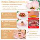 Havawish 90 Pcs Clear Plastic Plates and Bowls Set for 30 Guests Hammered Clear Disposable with Gold Rim Heavy-duty Include 60 Plastic Plates, 30 Bowls for Wedding Birthday Party (Pink)