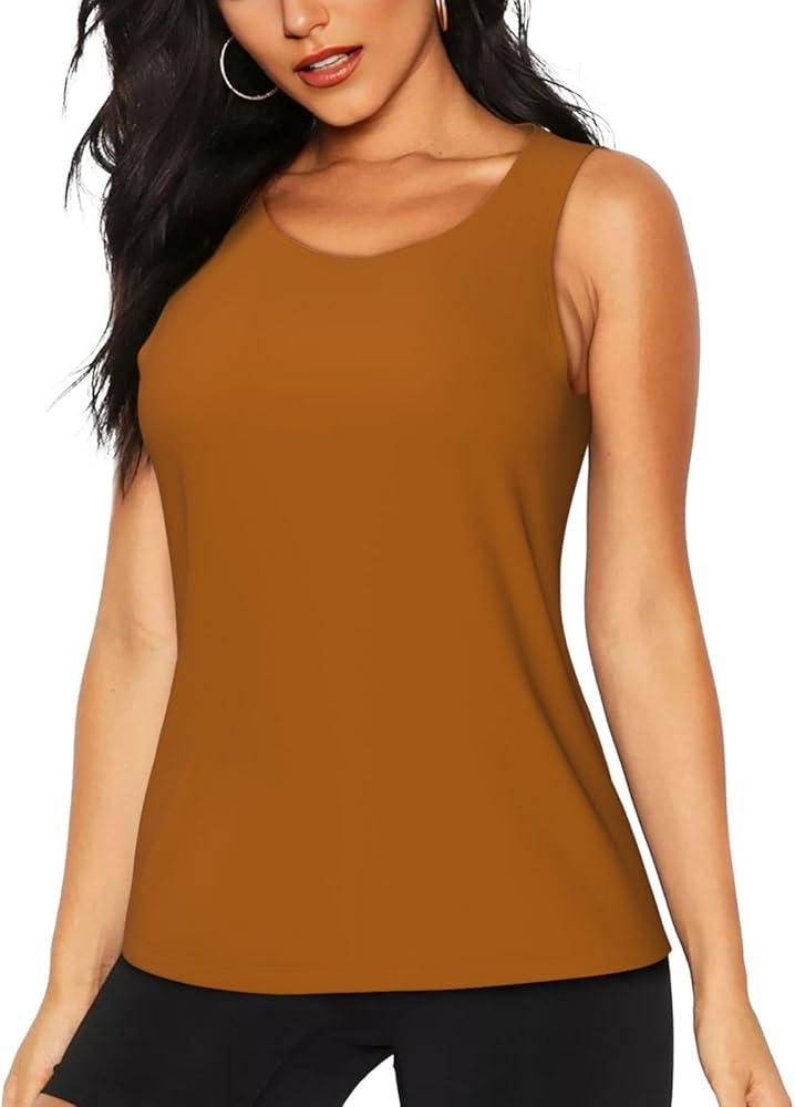 Athletic Tank Top for Women - Brown Print Sleeveless Quick Dry Gym Yoga Running Tennis Tops, Small