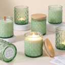 8 Pack Green Candle Jars for Making Candles, 7 OZ Empty Glass Candle Making Jars with Bamboo Lids for Candle Making Supplies, Candle Containers Vessels for Home DIY Decoration