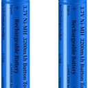 2 Pack 3200mAh Battery Ni-MH Rechargeable, 3.7 Button Top NiMH Batteries, High Capacity 3,7 Battery for LED Flashlight,Headlamp,Camera,RC Car,Mini Fans,etc, with Storage Box, Blue