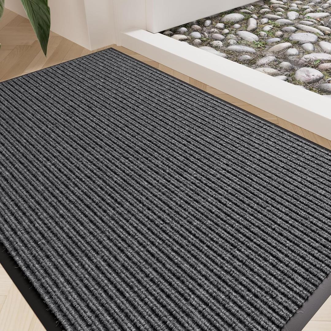 Front Door Mat 35"x23", Heavy Duty Low Profile Door Mat Indoor Entrance, Absorbent & Dirt Resistant, Easy Clean Non-Slip Welcome Mat, Commercial Door Rugs for Entryway Indoor Outdoor, Grey