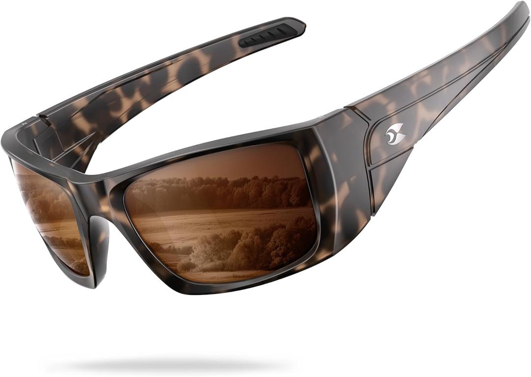 suoso Sports Polarized Sunglasses for Men: Women UV400 Protection Wrap Around Sun Glasses for Fishing Driving Cycling TR90 (C10-black & Clear Brown Frame/Brown Lens)