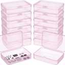 LJY 12 Pieces Rectangular Empty Mini Plastic Organizer Storage Box Containers with Hinged Lids (4.5 x 3.3 x 1.1 inch, Pink)
